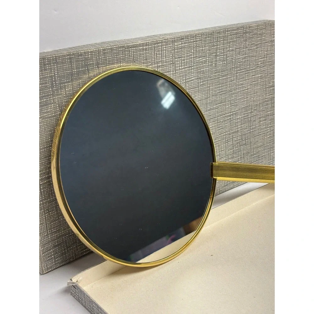Vintage Golg Tone Vanity Hand Mirror Triple Magnifying West Germany New